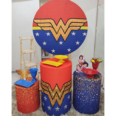 Lofaris Glitter Red Blue With Stars Birthday Round Backdrop Kit