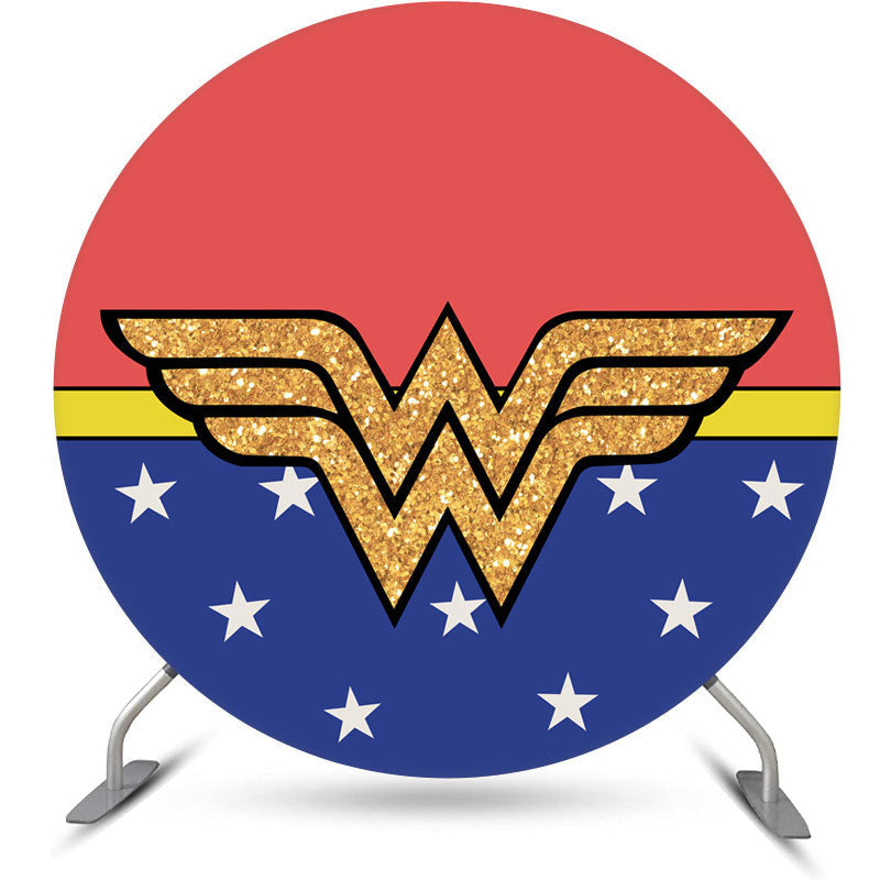 Lofaris Glitter Red Blue With Stars Birthday Round Backdrop Kit