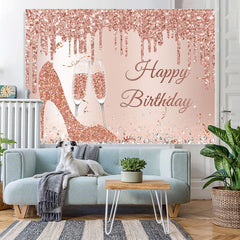Lofaris Glitter Rose Golden High Heels Happy Birthday Backdrop