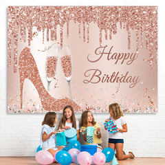 Lofaris Glitter Rose Golden High Heels Happy Birthday Backdrop