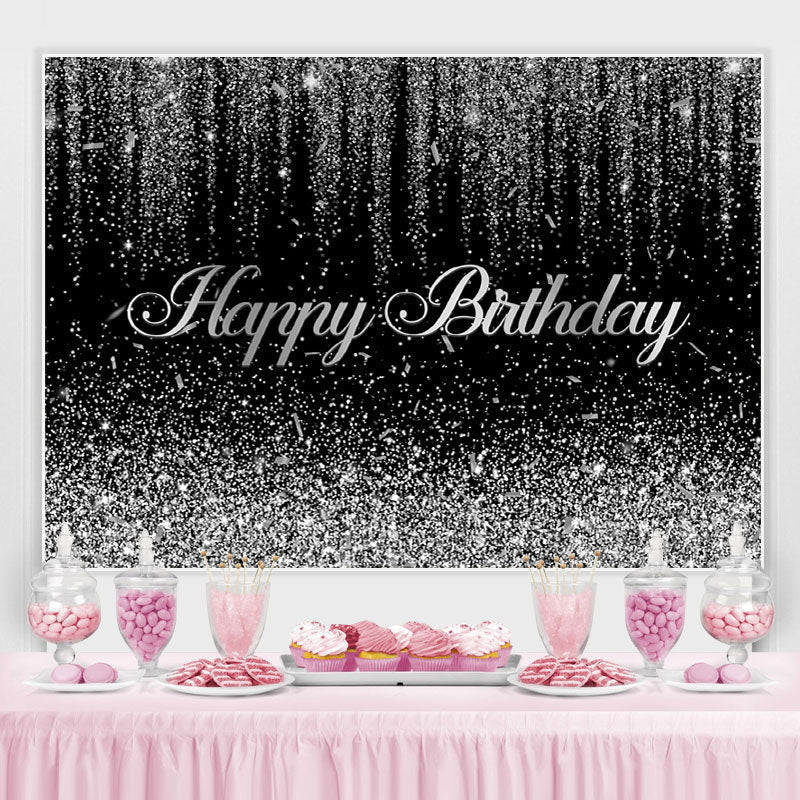 Lofaris Glitter Silver And Black Birthday Backdrop Decoration