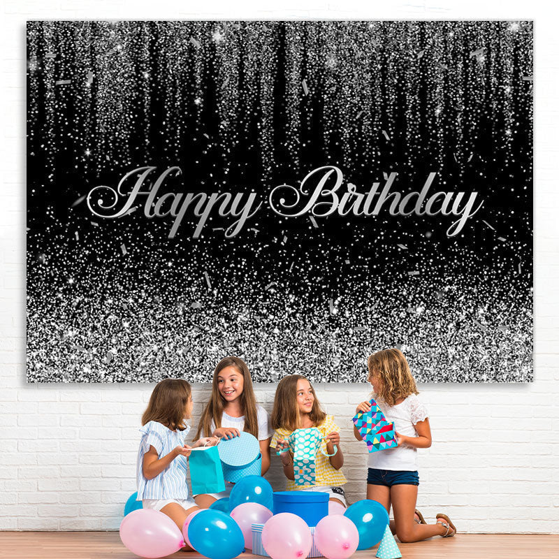 Lofaris Glitter Silver And Black Birthday Backdrop Decoration