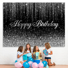 Lofaris Glitter Silver And Black Birthday Backdrop Decoration