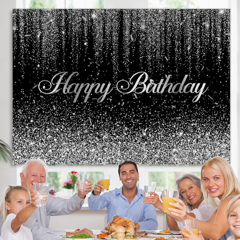 Lofaris Glitter Silver And Black Birthday Backdrop Decoration
