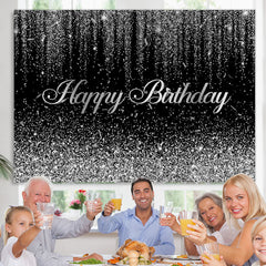 Lofaris Glitter Silver And Black Birthday Backdrop Decoration