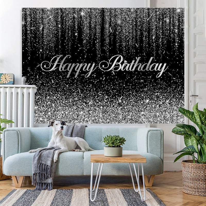 Lofaris Glitter Silver And Black Birthday Backdrop Decoration