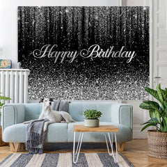 Lofaris Glitter Silver And Black Birthday Backdrop Decoration