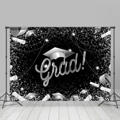 Lofaris Glitter Silver And Black Happy Graduation Backdrop
