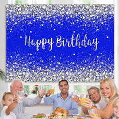 Lofaris Glitter Silver And Navy Blue Happy Birthday Backdrop