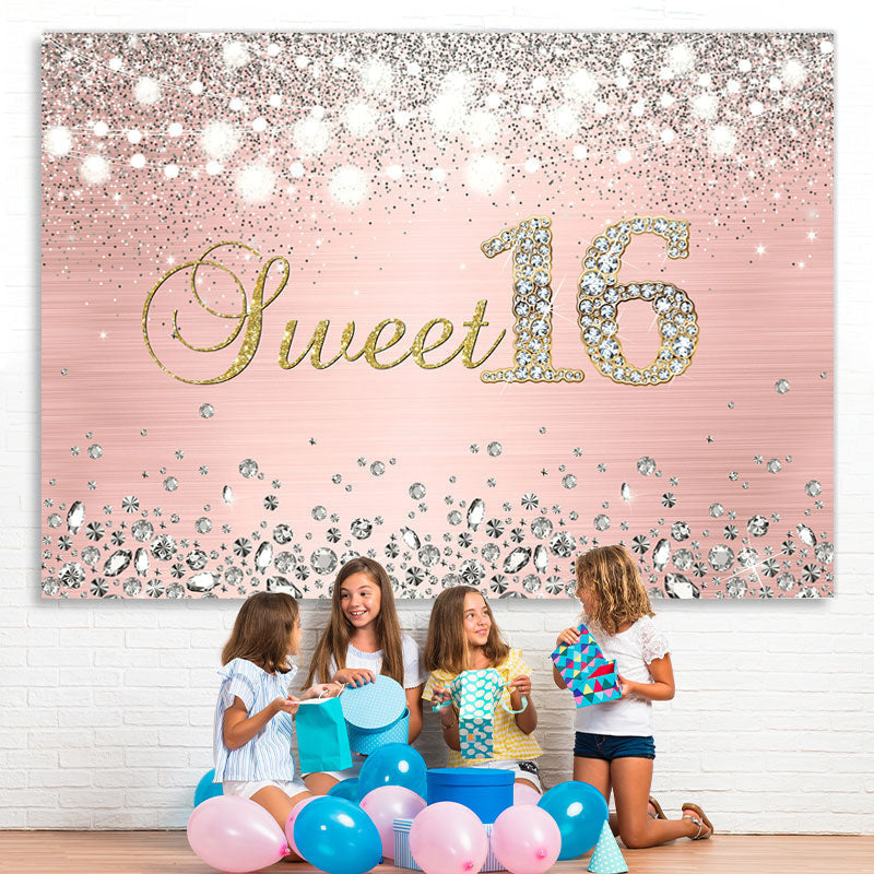 Lofaris Glitter Silver Diamond Sweet 16 Happy Birthday Backdorp