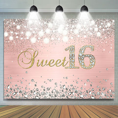 Lofaris Glitter Silver Diamond Sweet 16 Happy Birthday Backdorp
