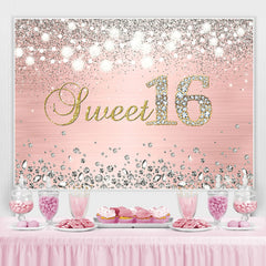 Lofaris Glitter Silver Diamond Sweet 16 Happy Birthday Backdorp