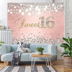 Lofaris Glitter Silver Diamond Sweet 16 Happy Birthday Backdorp