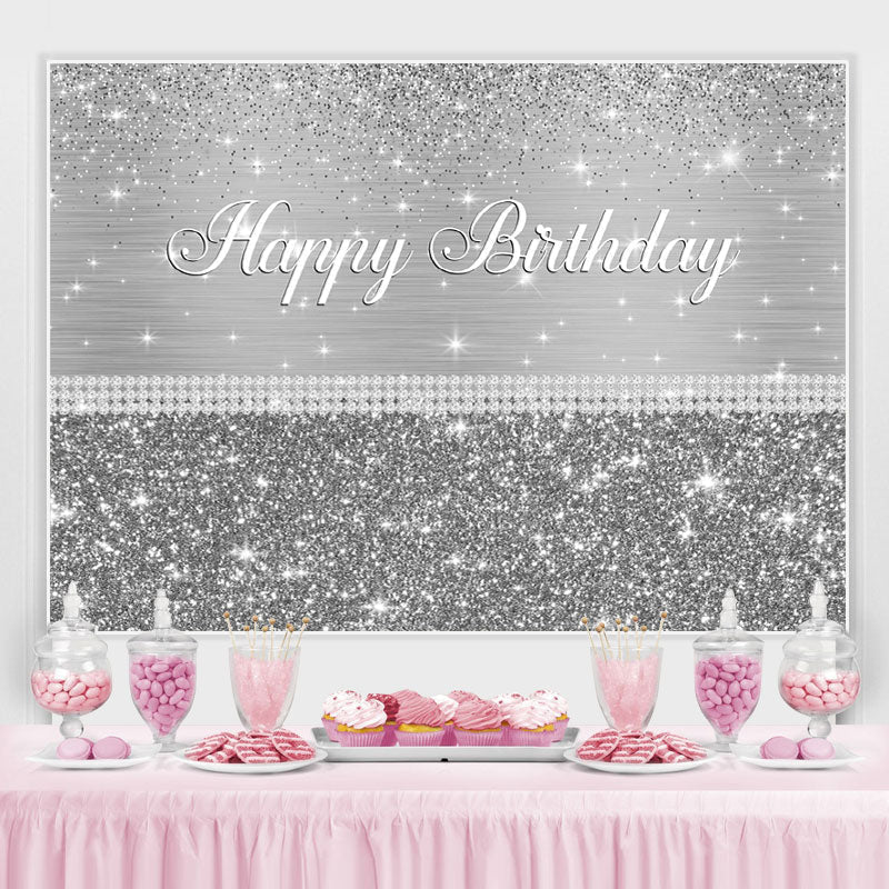 Lofaris Glitter Silver Happy Birthday Backdrop For Party Event