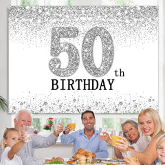 Lofaris Glitter Silver Simple Happy 50Th Birthday Backdrop