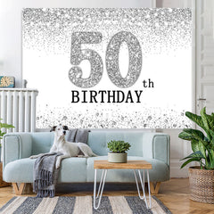 Lofaris Glitter Silver Simple Happy 50Th Birthday Backdrop