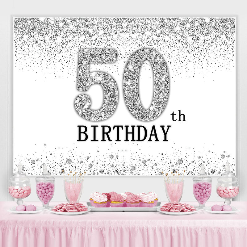 Lofaris Glitter Silver Simple Happy 50Th Birthday Backdrop