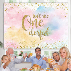Lofaris Glitter Watercolour 1st Birthday Backdrop For Girl