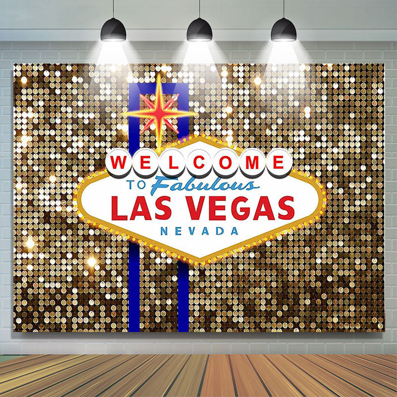 Glitter Welcome to Las Vegas Fabulous Night Birthday Backdrop