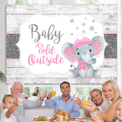 Lofaris Glitter White And Pink Elephant Baby Shower Backdrop