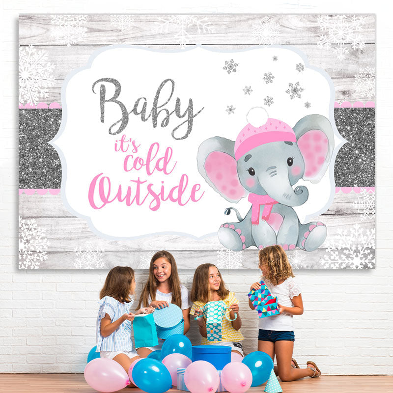 Lofaris Glitter White And Pink Elephant Baby Shower Backdrop
