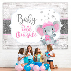 Lofaris Glitter White And Pink Elephant Baby Shower Backdrop