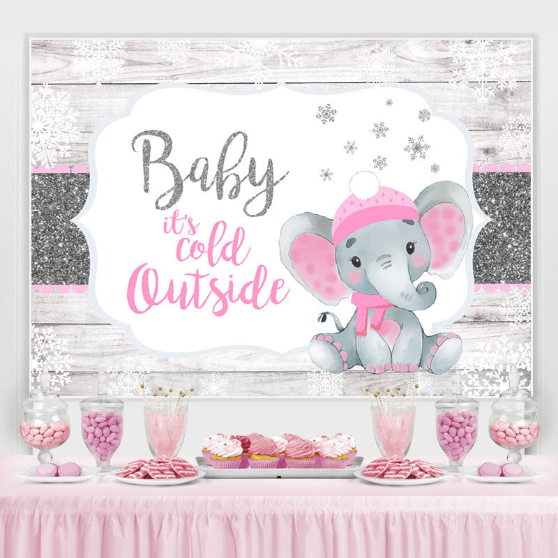 Lofaris Glitter White And Pink Elephant Baby Shower Backdrop