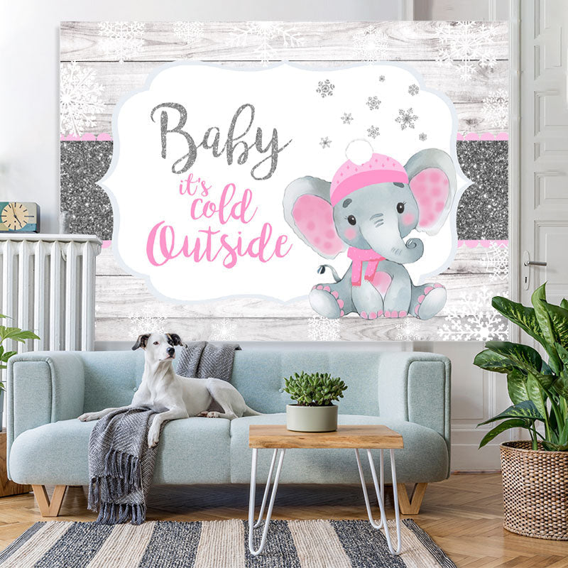Lofaris Glitter White And Pink Elephant Baby Shower Backdrop