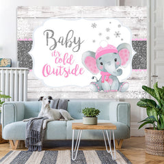 Lofaris Glitter White And Pink Elephant Baby Shower Backdrop