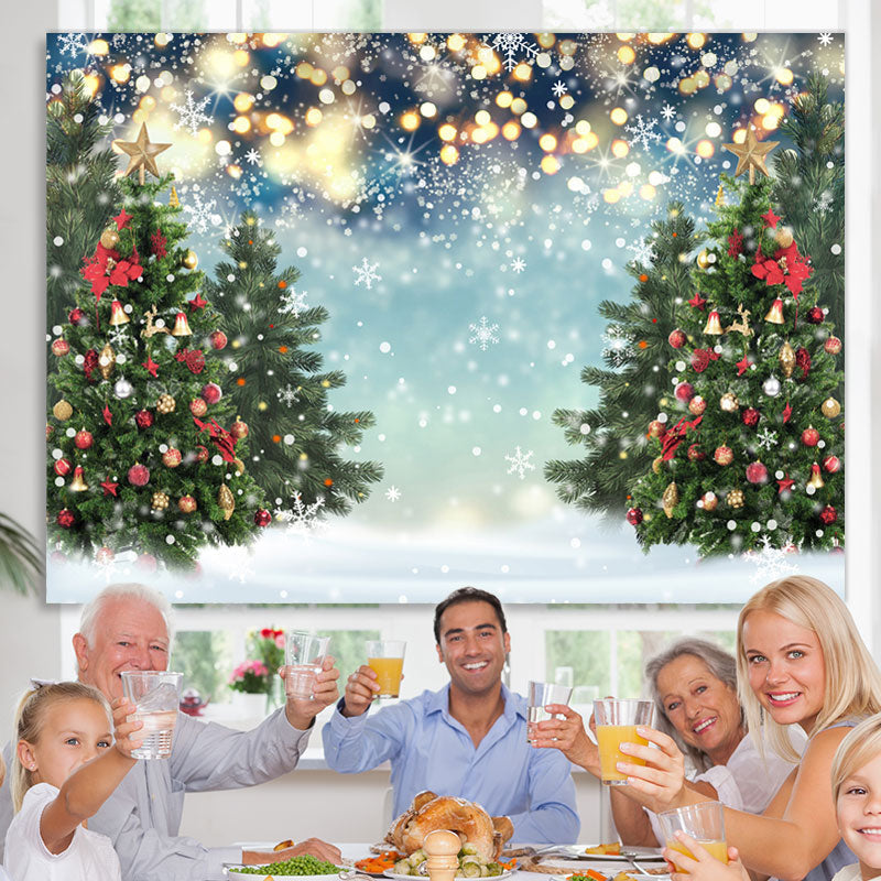 Lofaris Glitter White Winter With Christmas Trees Backdrop