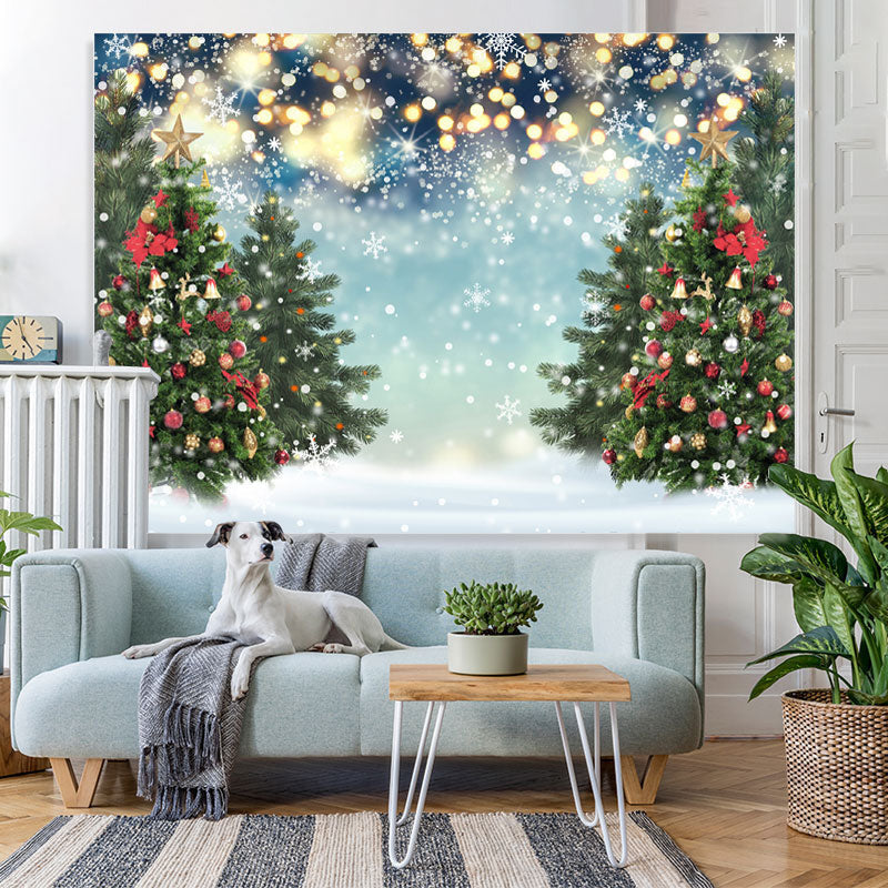 Lofaris Glitter White Winter With Christmas Trees Backdrop