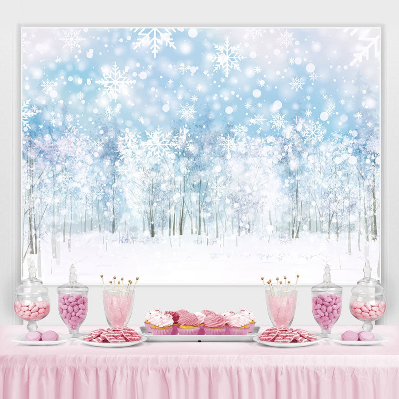 Lofaris Glittering Snowflakes White Woods Backdrop for Winter