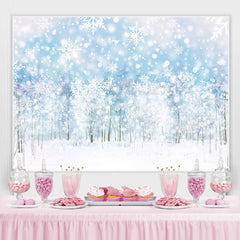 Lofaris Glittering Snowflakes White Woods Backdrop for Winter