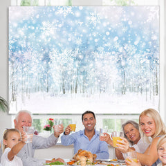 Lofaris Glittering Snowflakes White Woods Backdrop for Winter
