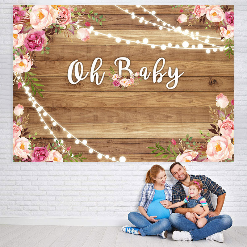 Lofaris Gllitter light And Pink Flower Baby Shower Backdrop