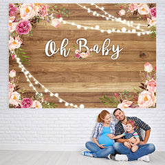Lofaris Gllitter light And Pink Flower Baby Shower Backdrop