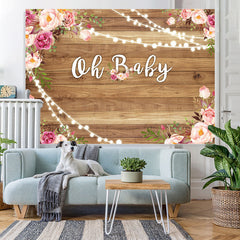 Lofaris Gllitter light And Pink Flower Baby Shower Backdrop