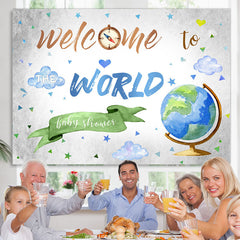 Lofaris Globe Welcome To World Backdrop Baby Shower