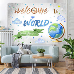 Lofaris Globe Welcome To World Backdrop Baby Shower