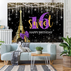 Lofaris Glod Tower Happy Birthday Sweet 16 Glitter Bokeh Backdrop for Party