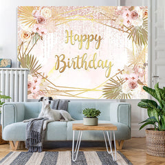 Lofaris Gloden And Floral Happy Birthday Backdrop For Girls