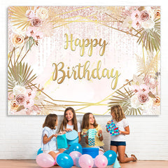 Lofaris Gloden And Floral Happy Birthday Backdrop For Girls