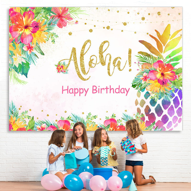 Lofaris Gloden Colorful Floral Birthday Party Backdrop