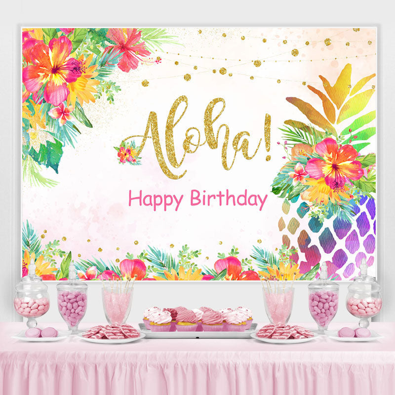 Lofaris Gloden Colorful Floral Birthday Party Backdrop