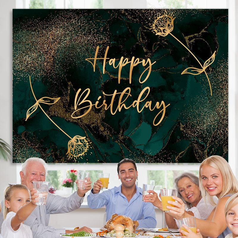 Lofaris Gloden Flowers Turquoise Theme Happy Birthday Backdrop