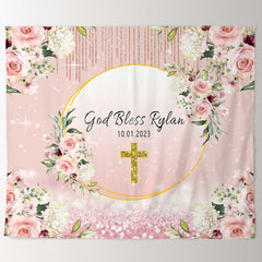 Lofaris God Bless Flower Gold Glitter Wedding Party Backdrop