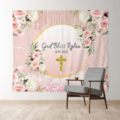 Lofaris God Bless Flower Gold Glitter Wedding Party Backdrop
