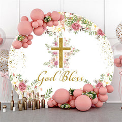 Lofaris God Bless Gold Cross Happy Birthday Round Backdrop