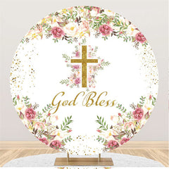 Lofaris God Bless Gold Cross Happy Birthday Round Backdrop