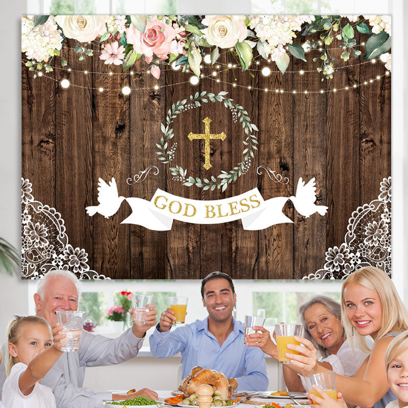 Lofaris God Bless Pink And White Roses Wood Backdrop For Kids